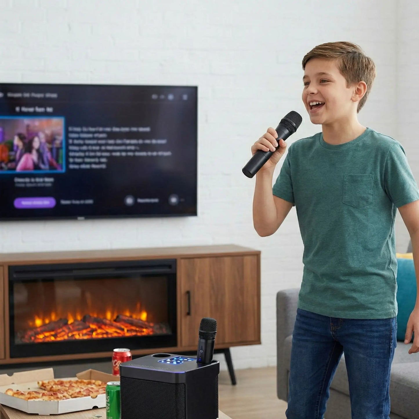 garcon chante avec micro karaoke sans fil
