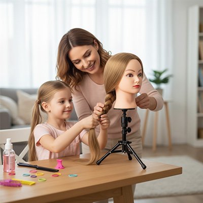 2 soeurs et 1 mère avec Tete a coiffer