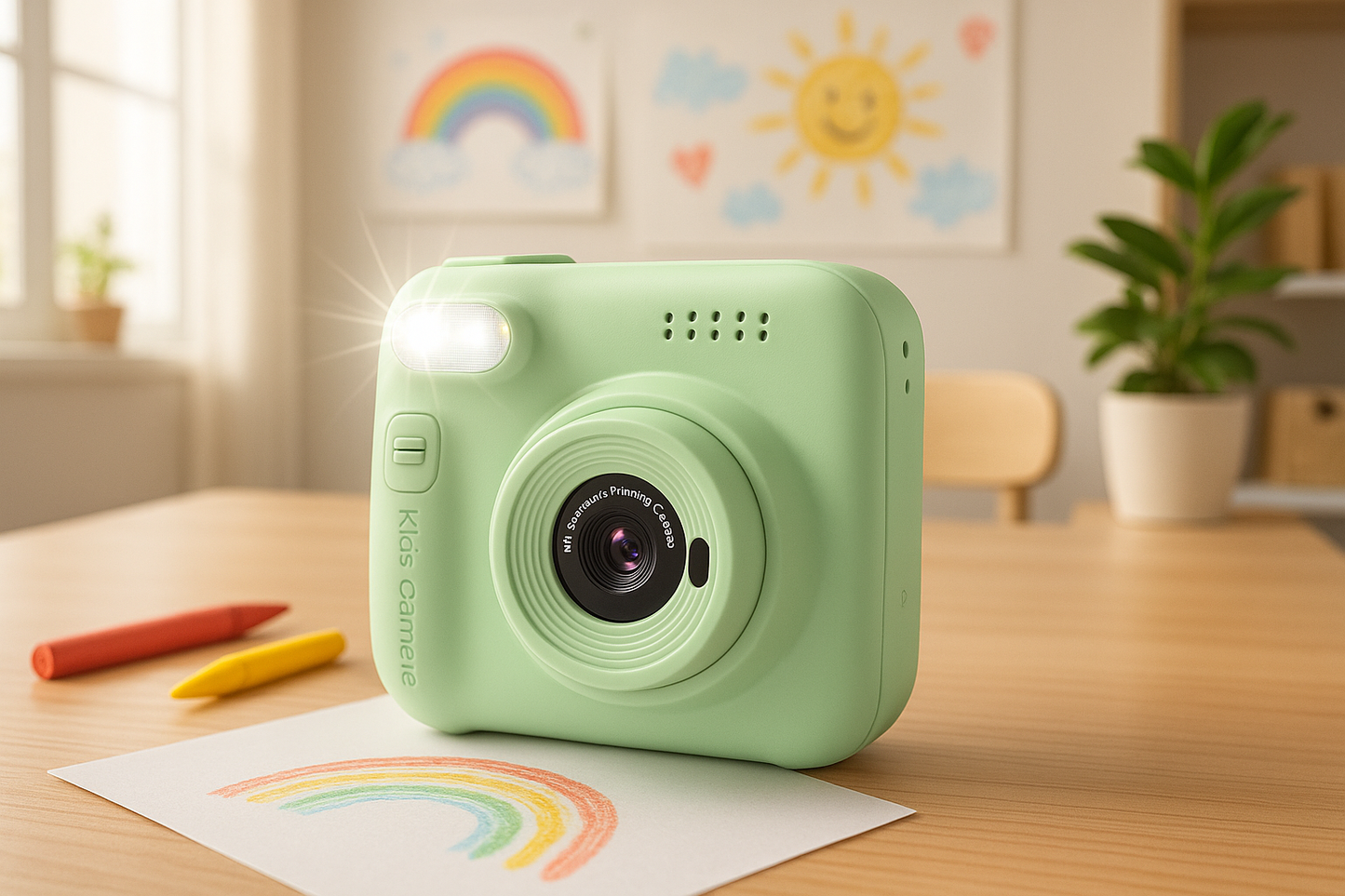 Appareil photo enfant instantané sur une table à dessin