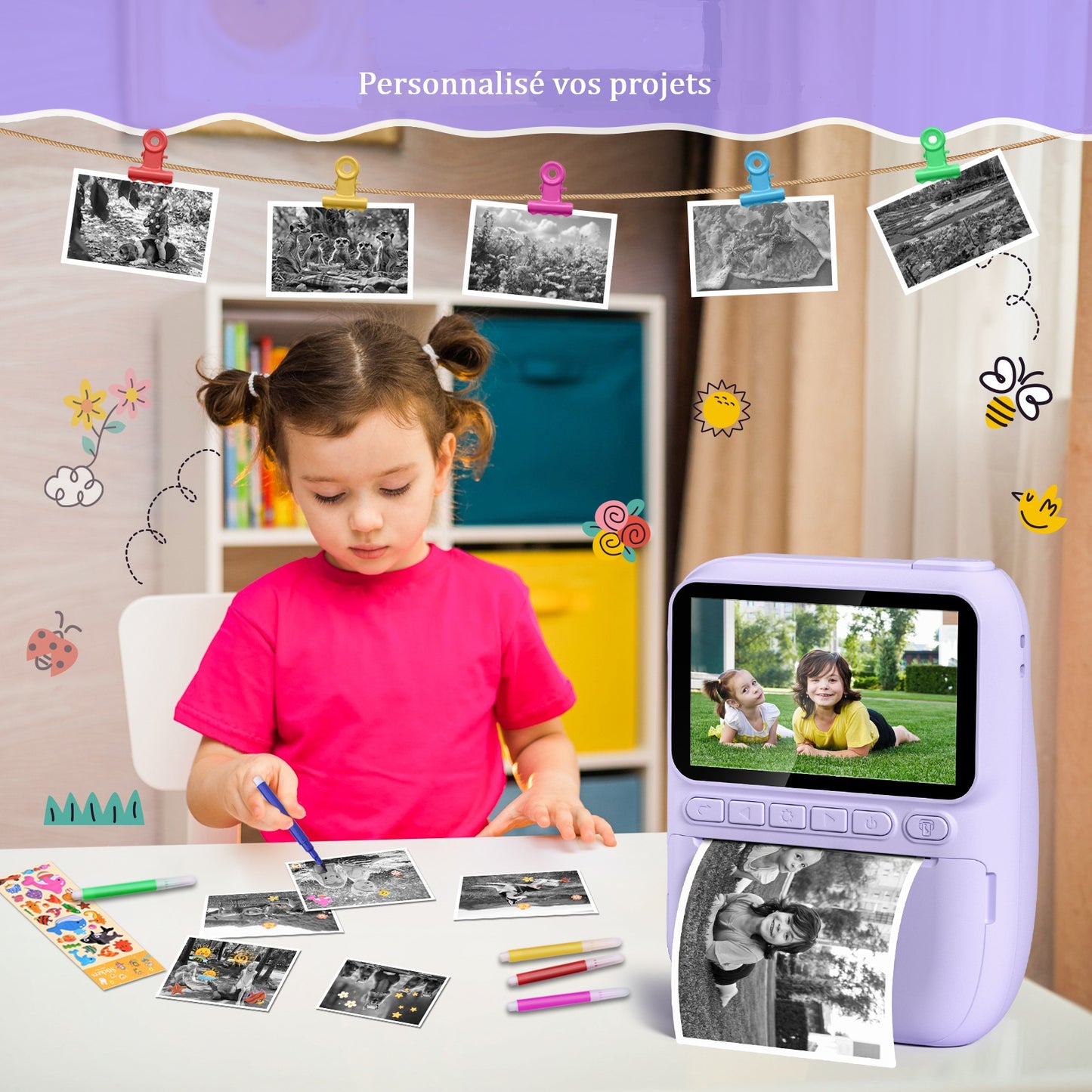 Appareil photo enfant instantané avec photo colorable