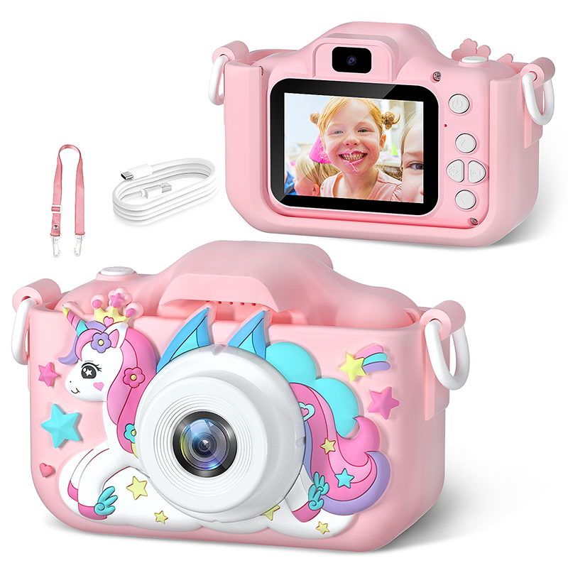 appareil photo enfant licorne blanche rose et turquoise