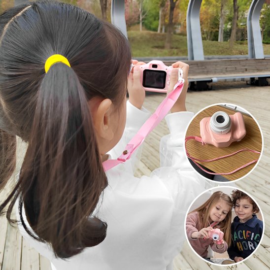 fillette prend photo en voyage avec appareil photo enfant