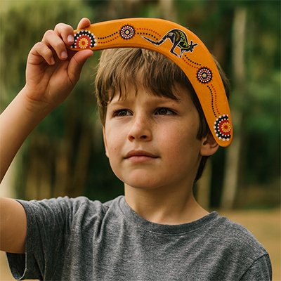 Boomerang dans la main d'un garçon