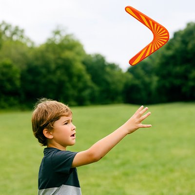 enfant lance boomrang orange et jaune