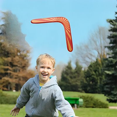 fillette lance boomrang enfant jaune et orange