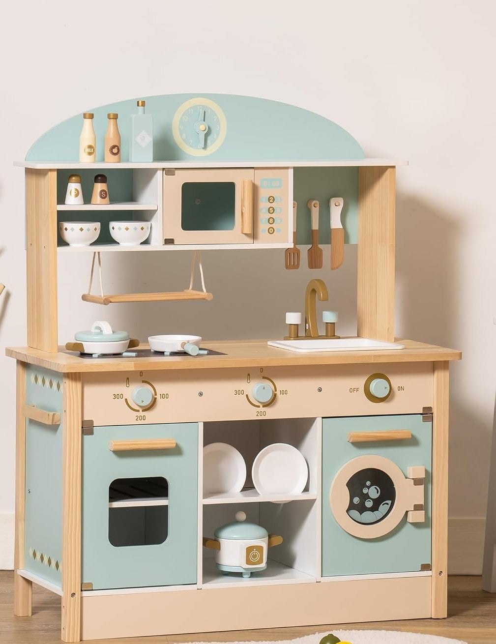 Cuisine en bois enfant bleue