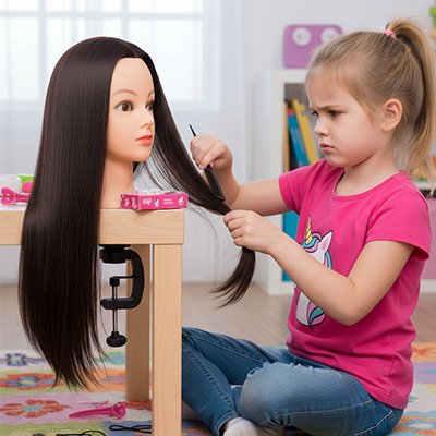 fillette avec Tete a coiffer