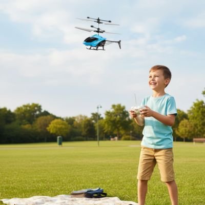 garçon joue dans le parc avec avion télécommandé