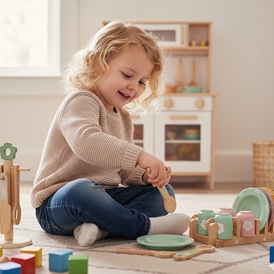 jouet cuisine en bois couleur pastel