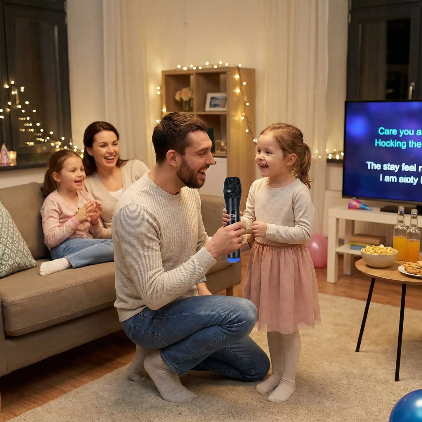 duo père fille avec micro karaoké