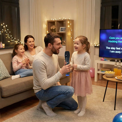 duo père fille avec micro karaoké