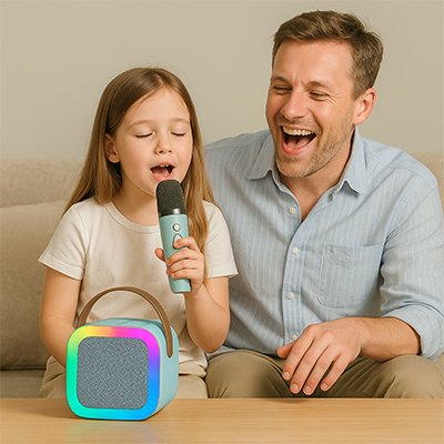  Père et fille avec micro karaoke simple