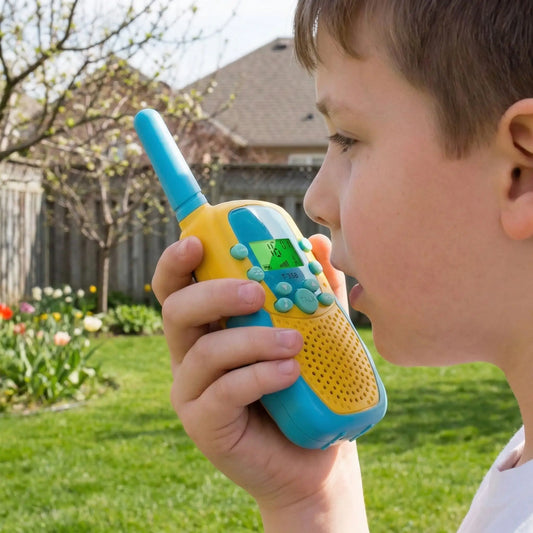 Garçon qui parle dans un talkie walkie 