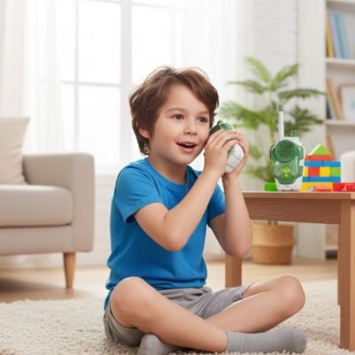 Garçon au salon avec talkies walkies enfant