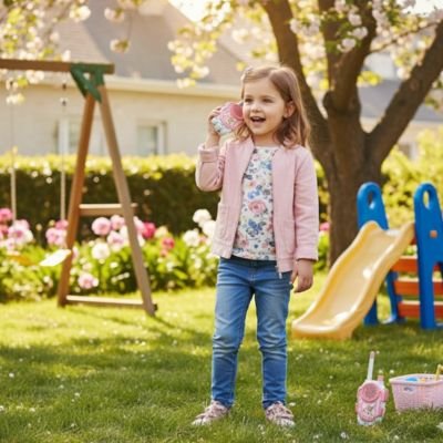 Fillette au parc avec talkies walkies enfant