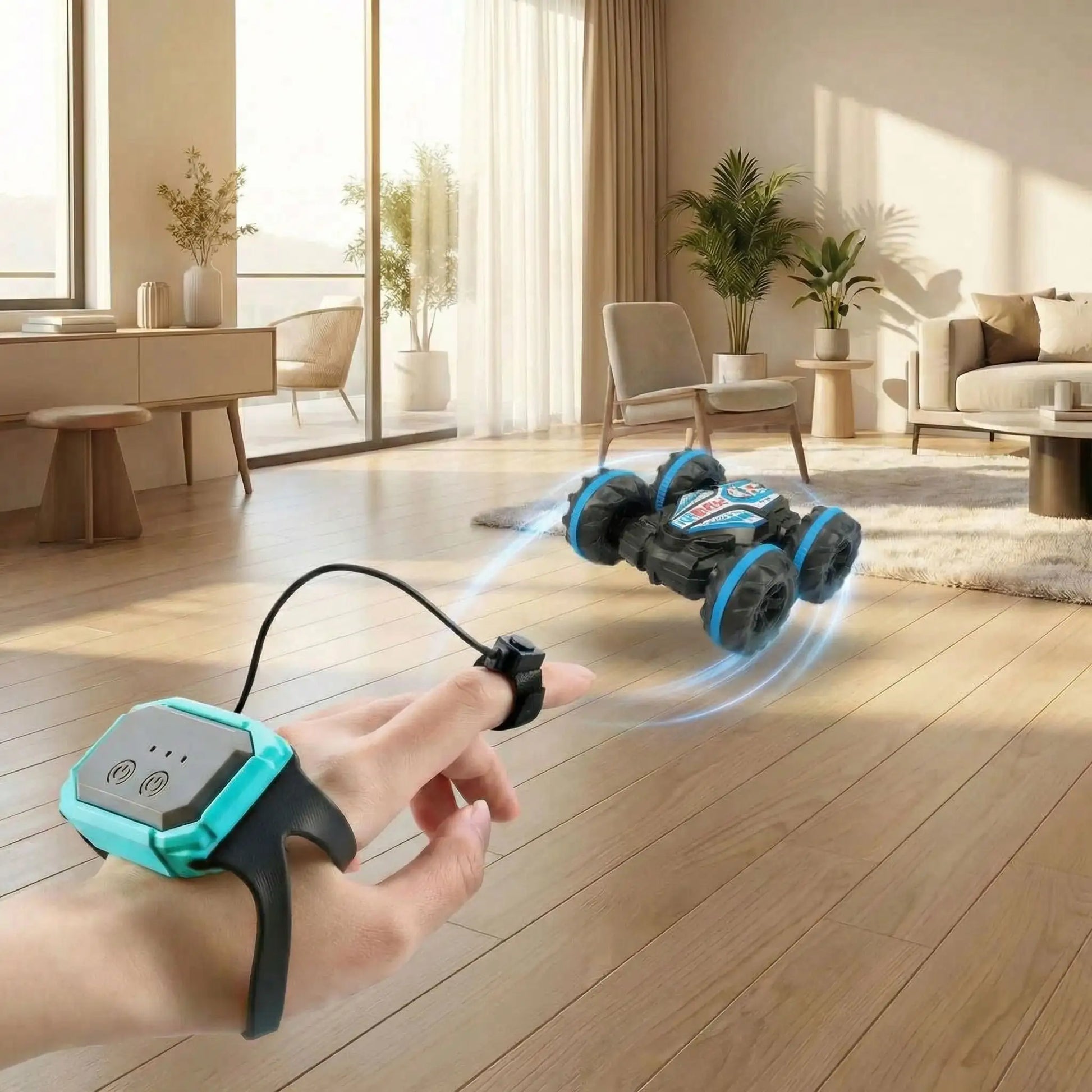 cascade au salon avec voiture amphibie telecommandee