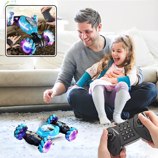 Père et fille s'amusent avec voiture télécommandée enfant tout terrain